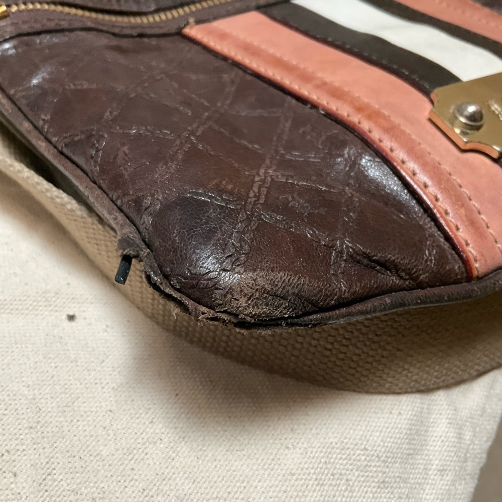 REHAB project L A M B LEATHER CROSSBODY BAG Brown and Pink Leather NEEDS repair - Picture 11 of 15